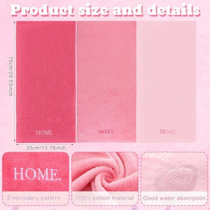 FuWeave 3 Pcs Pink Decorative Hand Towels for Bathroom, Home Sweet Home