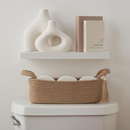 Decorative Toilet Paper Basket - Boho Jute Cotton Rope Bin with Tassel