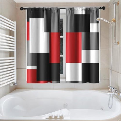 Shower Curtain Set, for Bathroom Decor 72" x 72", Geometric Red