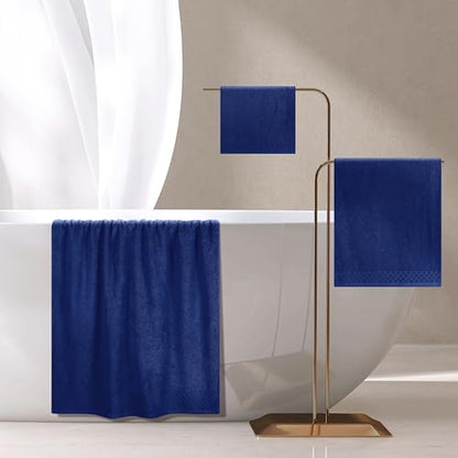 MyOwn Ultra Soft 3 Pack Cotton Towel Set, Contains a Bath Towels 28x55 inch, a Hand Towels 16x24 inch & a Wash Coths 12x12 inch, Ideal Everyday use, Compact & Lightweight - Navy Blue