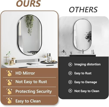 Black Oval Mirror, 22"x30" Oval Bathroom Mirror, Vanity Mirror with Brushed Metal Frame, Wall Mount Mirrors Decor for Bathroom, Bedroom, Entryway, Living Room(Hangs Horizontally or Vertically)