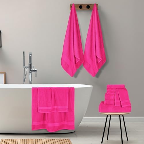 GLAMBURG Ultra Soft 24-Piece Towel Set - 100% Pure Ringspun Cotton, Contains 8 Oversized Bath Towels 27x54, 8 Hand Towels 16x28, 8 Wash Cloths 13x13 - Ideal for Everyday use, Hotel & Spa - Hot Pink