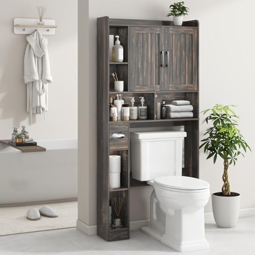 Vabches Farmhouse Over The Toilet Storage Cabinet with Barn Door, Dark Grey