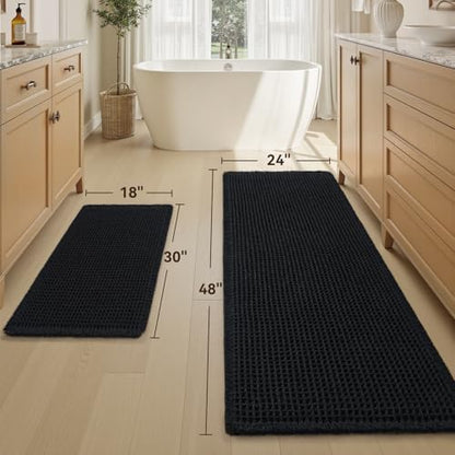 Upgraded Waffle Bath Mat Set of 2 Absorbent Bathroom Mat 18"x30" + 24"x48"