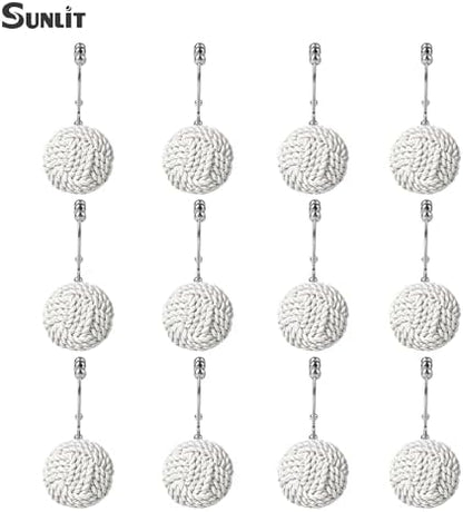 Sunlit Boho Knots Double Shower Curtain Hooks, Home Decorative White Shower Curtain Rings for Bathroom, Seaside Nautical Shower Curtain Hangers Bathroom Accessories, Set of 12