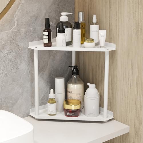 Jesginboo 2 Tier Bathroom Counter Organizer, Vanity Organizer Corner Shelf