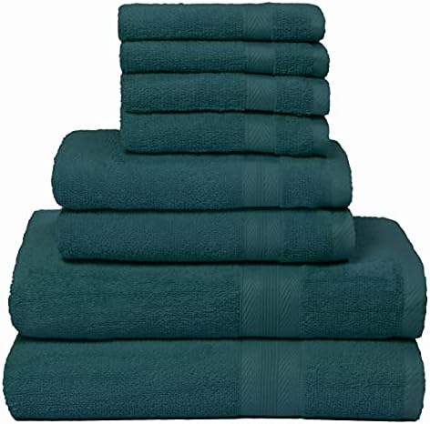 BOUTIQUO 8 Piece Towel Set 100% Ring Spun Cotton, 2 Bath Towels 27X54, 2 Hand Towels 16X28 and 4 Washcloths 13X13 - Ultra Soft Highly Absorbent Machine Washable Hotel Spa Quality - Teal