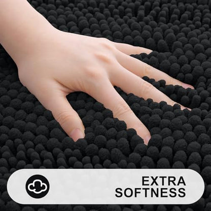 Grandaily Chenille Striped Bathroom Rugs 30x20, Extra Thick and Absorbent Bath Mats, Non-Slip Soft Plush Shaggy Shower Carpet, Machine Wash Dry, Bath Rug for Bathroom, (Medium, Black)