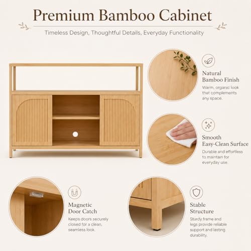 49" Bamboo Buffet Cabinet with Storage, Natural Sideboard Cabinet