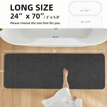 TYUU Thin Bath Mat Runner, Long Bathroom Rugs Non Slip, 24x70 Black