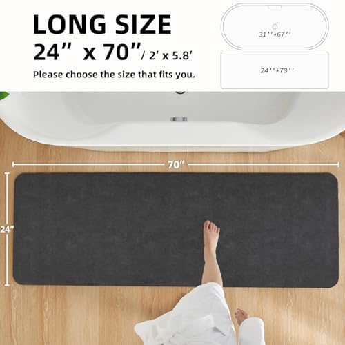 TYUU Thin Bath Mat Runner, Long Bathroom Rugs Non Slip, 24x70 Dark Grey