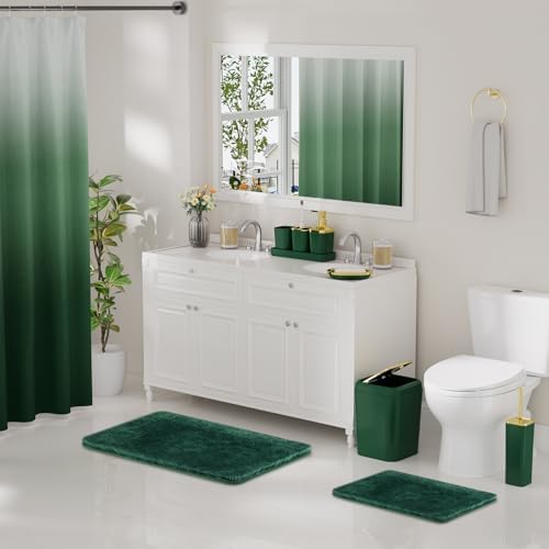 XLHOMO Bathroom Accessory Set - 24PCS Luxury Bathroom Accessories Set, Bathroom Sets with Shower Curtain and Rugs, Green Bathroom Set with Trash Can, Toothbrush Holder & Soap Dispenser for Home Decor