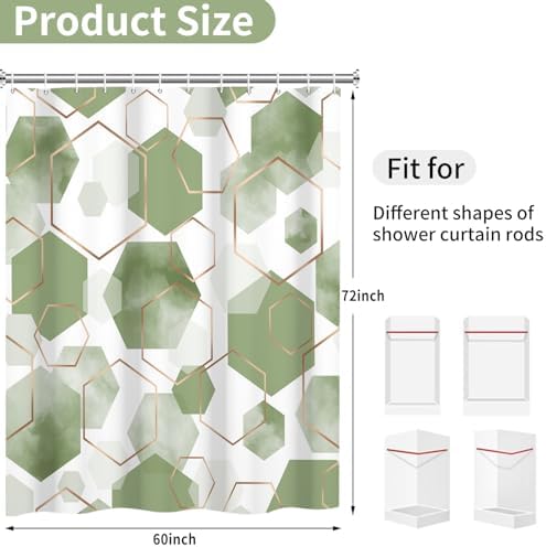 deFouliao Sage Green Modern Shower Curtain Geometric Grid Art Abstract Waterproof Bathroom Curtain for Bathtub Home Hotel Decor, Washable with Hooks, 60x72 Inch