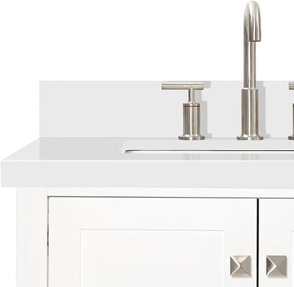 ARIEL Cambridge 72-inch Bathroom Vanity with Sink,Solid Wood, 1.5-inch Pure White Quartz Countertop & Backsplash, Double Rectangular Porcelain Sink, 4 Soft Closing Doors, 6 Dovetail Drawers, White