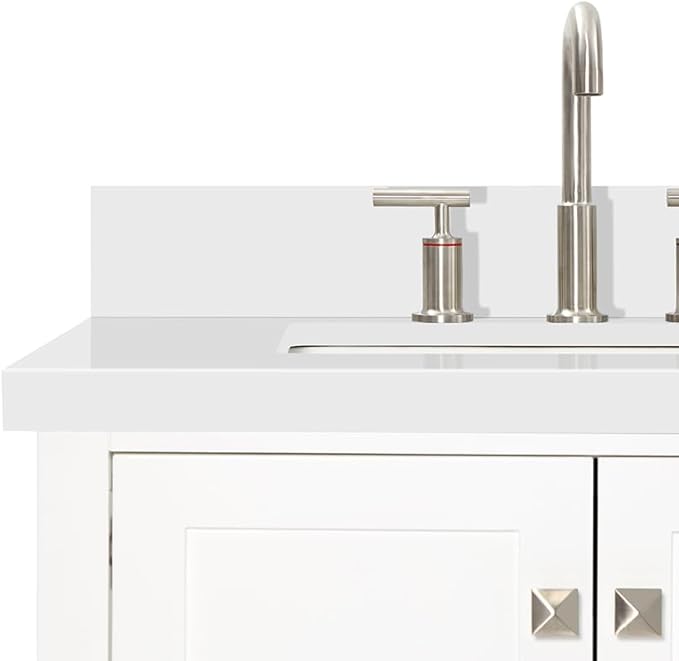 ARIEL Cambridge 72-inch Bathroom Vanity with Sink,Solid Wood, 1.5-inch Pure White Quartz Countertop & Backsplash, Double Rectangular Porcelain Sink, 4 Soft Closing Doors, 6 Dovetail Drawers, White
