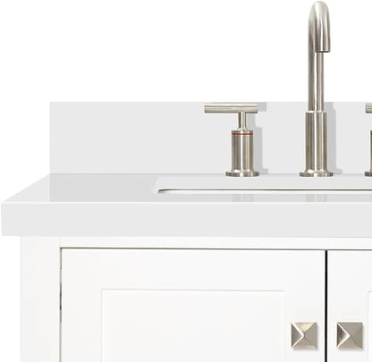 ARIEL Cambridge 72-inch Bathroom Vanity with Sink,Solid Wood, 1.5-inch Pure White Quartz Countertop & Backsplash, Double Rectangular Porcelain Sink, 4 Soft Closing Doors, 6 Dovetail Drawers, White