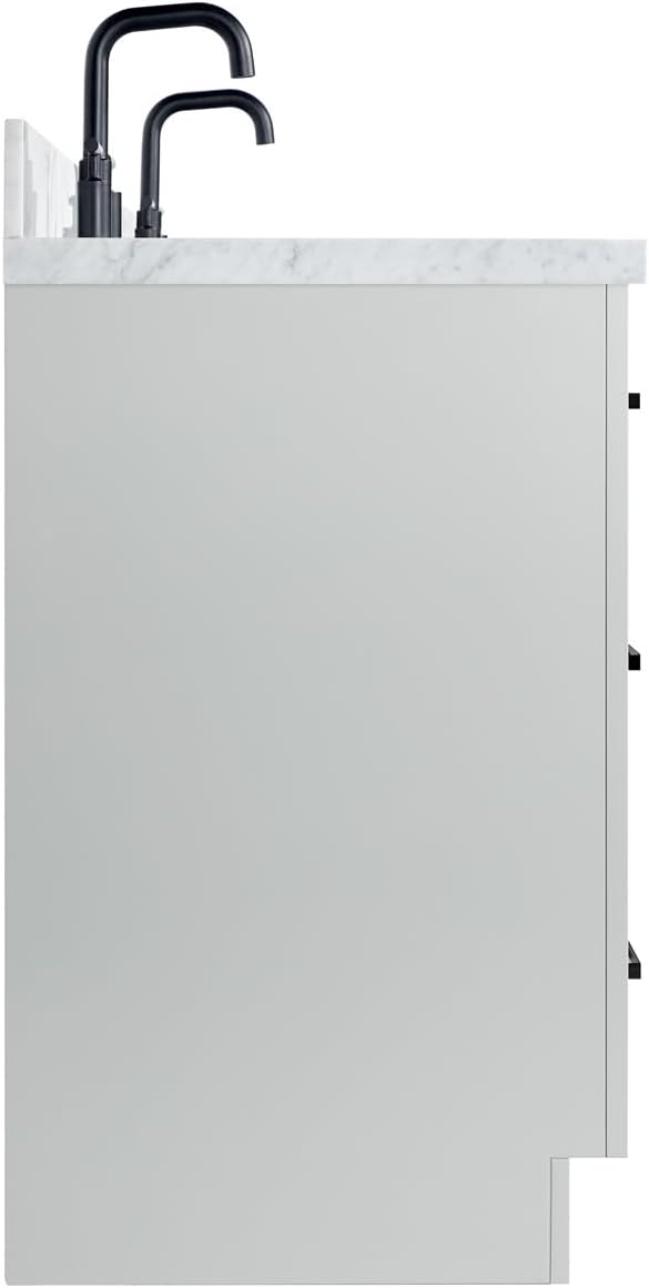 ARIEL Loren 72-inch Bathroom Vanity with Sink,Solid Wood, 1.5-inch Italian Carrara Marble Countertop, Double Rectangular Porcelain Sink, 4 Soft Closing Doors, 3 Dovetail Drawers, Grey