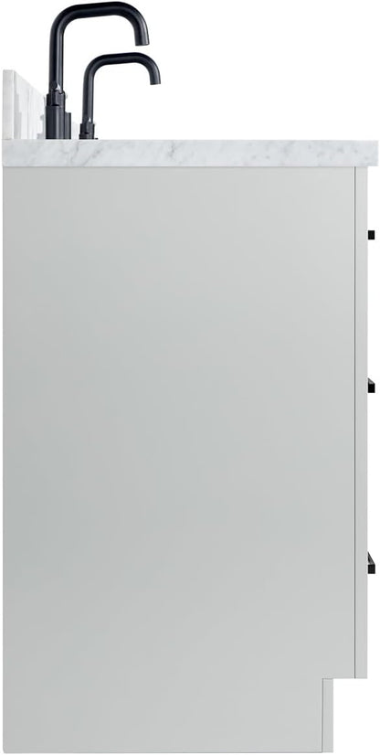ARIEL Loren 72-inch Bathroom Vanity with Sink,Solid Wood, 1.5-inch Italian Carrara Marble Countertop, Double Rectangular Porcelain Sink, 4 Soft Closing Doors, 3 Dovetail Drawers, Grey