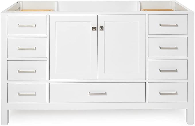 ARIEL Cambridge 60-inch Bathroom Vanity Base Cabinet,Solid Wood, 2 Soft Closing Doors, 9 Dovetail Drawers, White