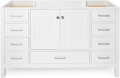 ARIEL Cambridge 60-inch Bathroom Vanity Base Cabinet,Solid Wood, 2 Soft Closing Doors, 9 Dovetail Drawers, White