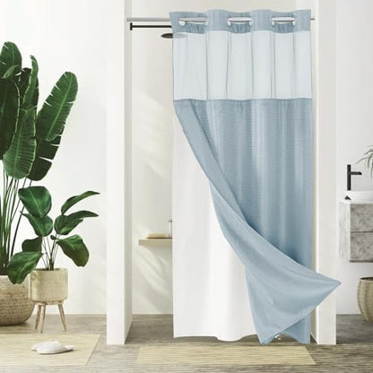 Gibelle No Hook Cloth Fog Blue Shower Curtain with Liner, 36x74