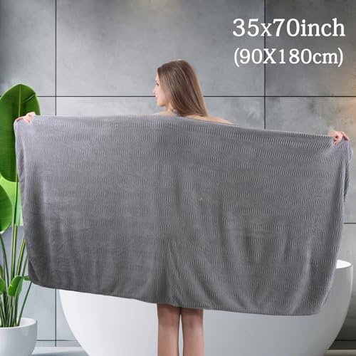 8 Piece Bath Towel Set-2 Oversized Bath Sheets(35"x70"),2 Hand Towels,4 Washcloths-Extra Large Microfiber Towel Sets,Less Lint Highly Absorbent & Quick Dry Bath Towels for Bathroom Gym Pool, Grey
