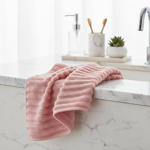 6 Piece Bath Towel Set, 30"x60" Microfiber Towels, Pink