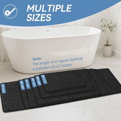 Bcoimo Small Bath Rug Mat,24x17 Chenille Non Slip Black Bathroom Floor Mats