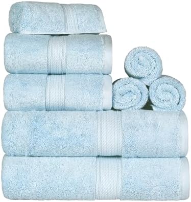 SUPERIOR Egyptian Cotton Ultra Plush & Absorbent, 8 Piece Set, Light Blue