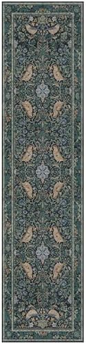 Hazo Haus Blue Boho 2'6"x10' Long Hallway Runner Rug - Vintage Floral Botanical Bird Runner Rug for Kitchen Floor, Laundry Room, Bedroom, Entrance, Washable Non Slip Low Pile