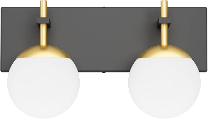 Ralbay 2-Light Black and Gold Vanity Lights Mid Century Modern Bathroom Wall Lighting Milky Glass Globe Black Gold Vanity Light for Bathroom