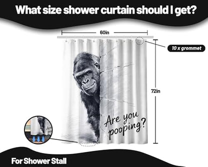 Funny Gorilla Shower Curtain Black and White Monkey, 60x72 Inchs