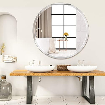 Round Frameless Wall Mirror, 36 Inch, HD Float Glass, Beveled Edge
