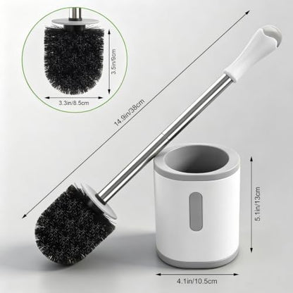 AONEZ Compact Toilet Brush & Holder, Stainless Steel Handle, Space Saving for Storage, Deep Cleaning, Drip-Proof, Easy to Assemble, Nylon Bristles, White & Grey