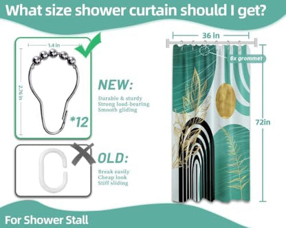 Teal and Gold Stall Shower Curtain, 36X72 in Narrow Small, Mid Century