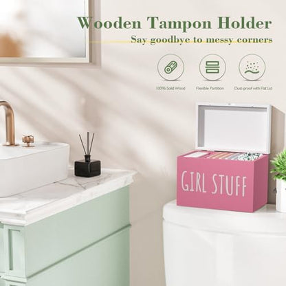 Wooden Tampon Holder, Blush Pink, Hinged Lid Organizer