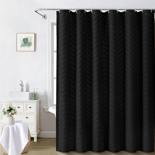 Black Boho Fabric Shower Curtain 72 x 90 Inches