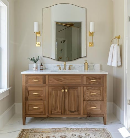 ANDY STAR 30"x40" Scalloped Wall Mirror, Brushed Gold Rectangle Bathroom Mirror with Curved Edge Stainless Steel Metal Frame, Large Wall-Mounted Mirror for Bathroom, Entryway (Horizontal/Vertical)