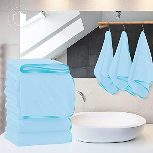 TENSTARS Silk Hemming Hand Towels for Bathroom - Quick Drying - Ultra Soft Microfiber Absorbent Towel for Bath Fitness, Gym, Shower, Hotel, and Spa - 16x28 Inch | Set of 6, Aquamarine