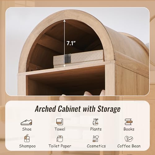 IFBUY 71" Tall Arched Bathroom Storage Cabinet, 8-Tier Modern Farmhouse Storage Cabinet with Adjustable Shelves, Wood Freestanding Cabinet for Bathroom, Living Room, Entryway, Hallway (Natural)