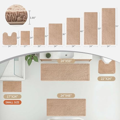 Disolla Beige Bathrom Runner Rug 24x59 - Large Soft Plush Bath Mat, Thick Long Non-Slip Shaggy Floor Mat, Ultra-Absorbent for Master Bathroom Bedroom