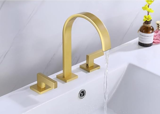 3 Hole Bathroom Faucet Hot and Cold Double Handle Waterfall(Black)
