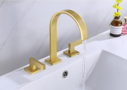 3 Hole Bathroom Faucet Hot and Cold Double Handle Waterfall(Black)