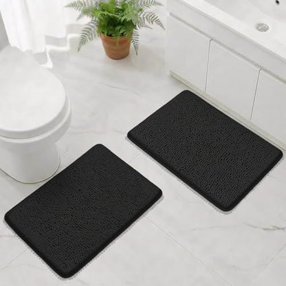 Bcoimo Bath Rug Mat Set,2 Piece Thick Absorbent Chenille Bathroom Mat Black