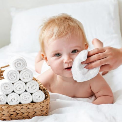 UNIMADE Baby Washcloths, 20 Pack Microfiber Coral Fleece Wash Cloths, Extra Absorbent Baby Towels for Newborns, Infants and Toddlers, Gentle on Sensitive Skin for Face and Body - 7" × 9", White
