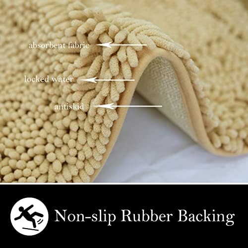 Bathroom Rugs Chenille Bath mat 2 Piece Set, Super Absorbent, PVC Non Slip Backing, Bath mats for Bathroom, Plush Shaggy, Thick, Machine Washable, Bathtub, Shower, Toilet.(Beige)