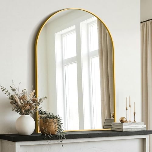 AMOISE Arched Bathroom Mirror for wall, 40"x30" Vanity Mirror, Gold