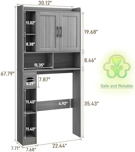 Vabches Farmhouse Over The Toilet Storage Cabinet with Barn Door, Wash Grey