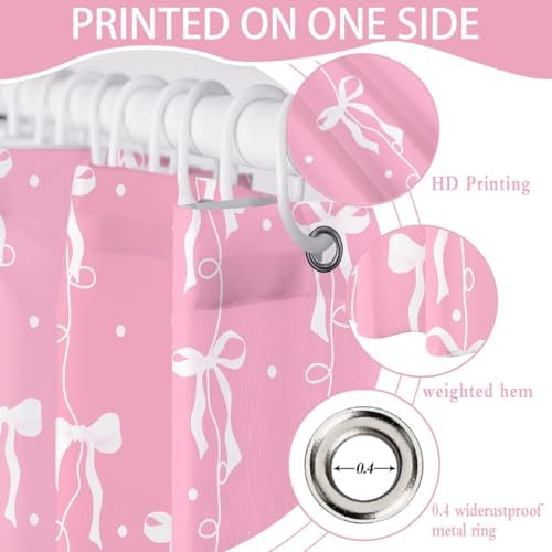Bow Shower Curtain for Bathroom, Teen Girls Theme, Light Pink, 72x72In