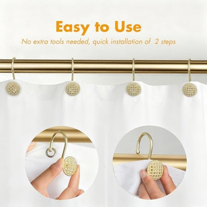 Pearlbee Gold Shower Curtain Hooks, 12Pcs Rustproof Heavy Duty Zinc Alloy